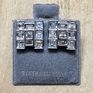 🆕.925 STERLING SILVER SQUARE BAGUETTE ZIRCONIA STUD EARRINGS - UNISEX